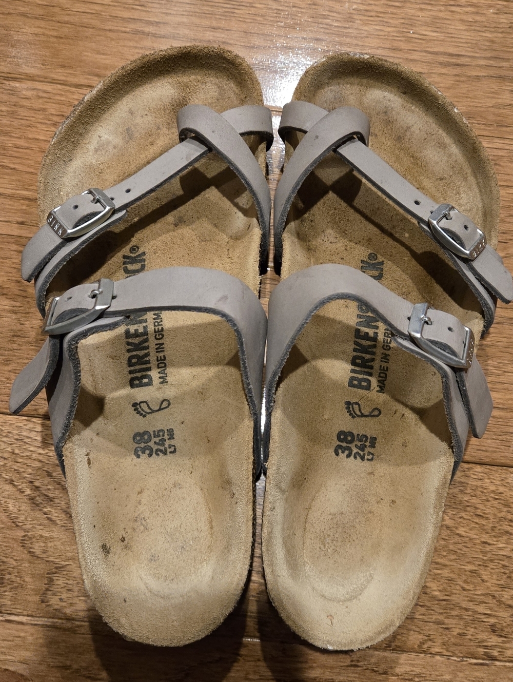 Birkenstock Women's Gray Leather Adjustable Slide Sandals Size 38